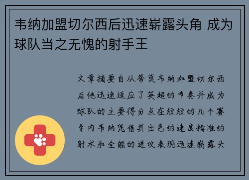 韦纳加盟切尔西后迅速崭露头角 成为球队当之无愧的射手王